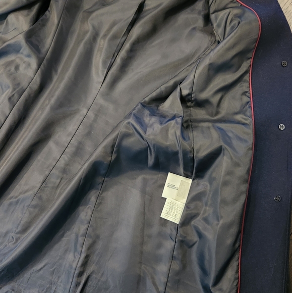 DKNY Wool Blend Coat with Faux Leather Details, Navy Blue, Size US 6 - Picture 11 of 11